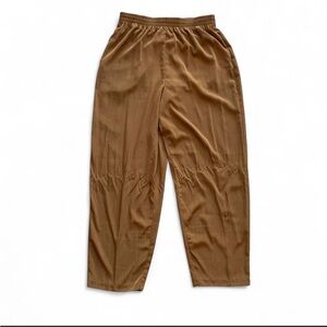 Vintage 90s y2k shiny baggy pants elastic waist light brown 30-38” waist boho